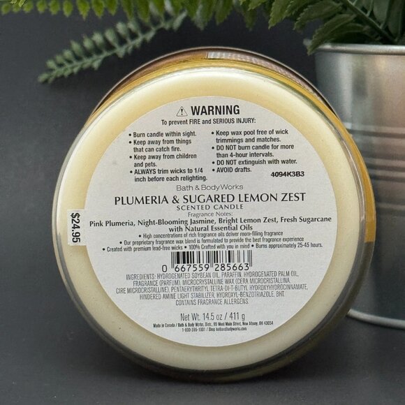 BBW Plumeria + Sugared Lemon Zest Bath & Body Works 3 Wick Candle - Picture 9 of 10